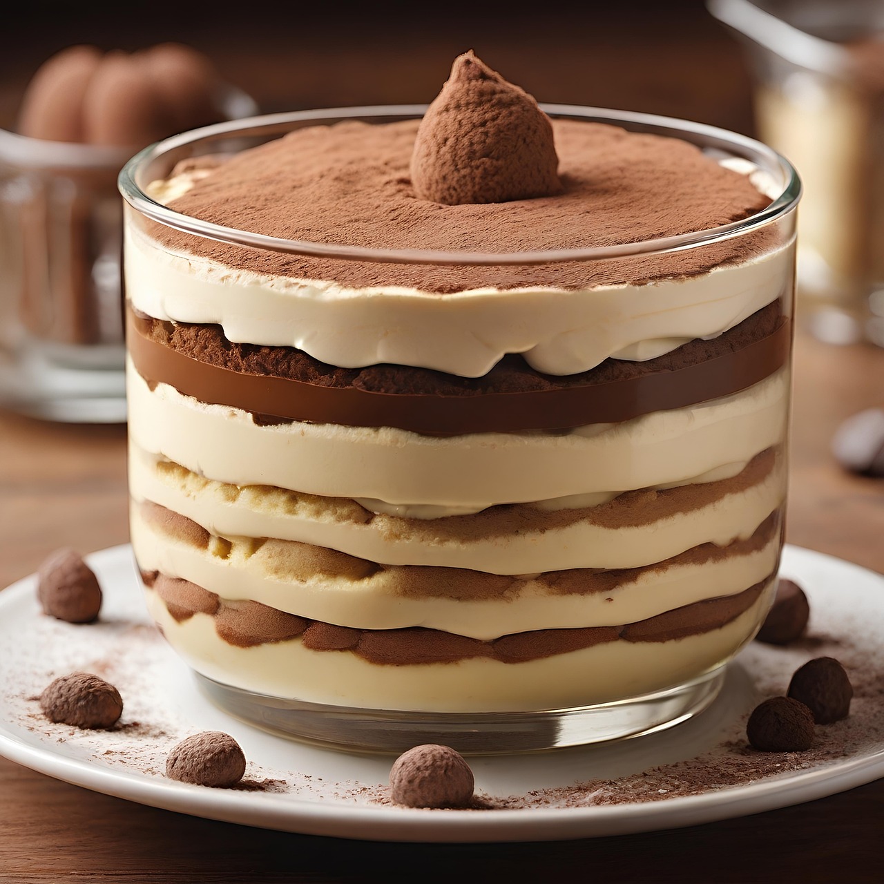 Immagine di un tiramisù decorato, con uova fresche e ingredienti pronti per la pastorizzazione.